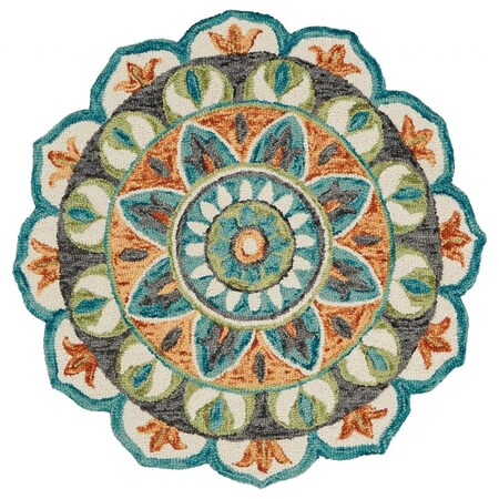 Palacedesigns 4 ft. Round Blue & Orange Medallion Area Rug PA3097212